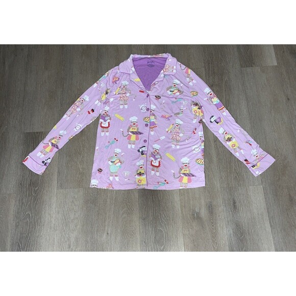 Nick and Nora Sock Monkeys Baking Pajama Top - Size Large Purple Soft & Stretchy - Picture 1 of 6